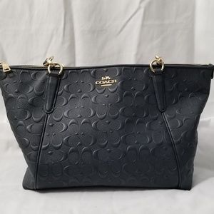 Coach, Signature Embossed Leather Midnight Tote